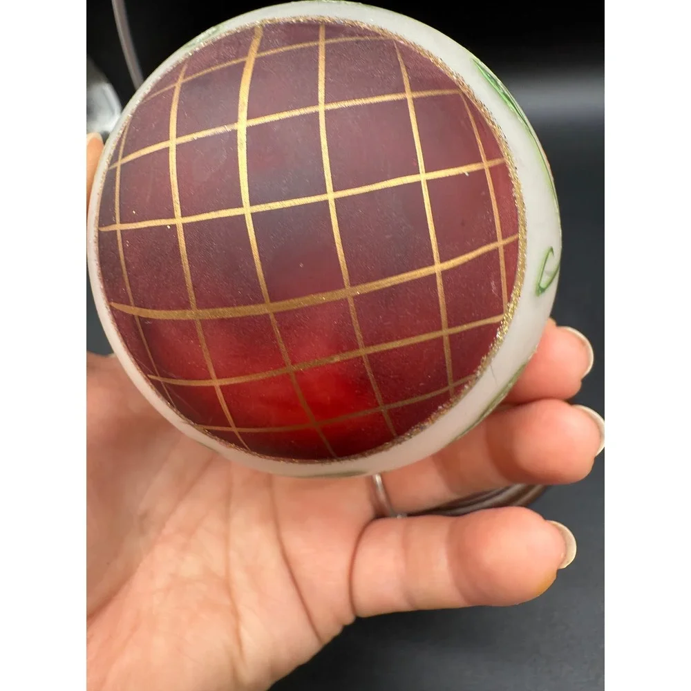Hand Painted Glass Ornament Fruit Motif‎ Round Frosted with Gilded Red Top